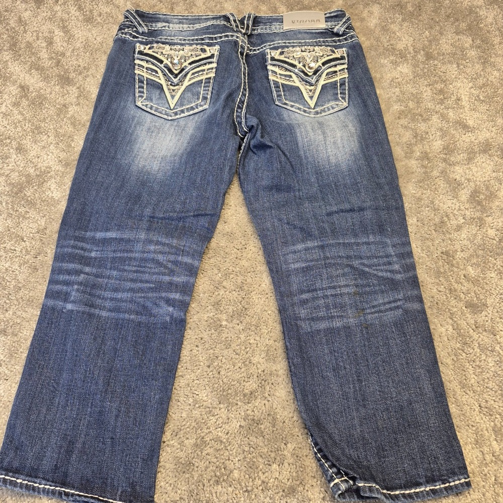 Vigoss The Dallas Capri Jeans Womens 7/8 Medium Wash Embellished Contrast Stitch
